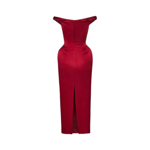 Off-Shoulder Hip Pad Midi Dress