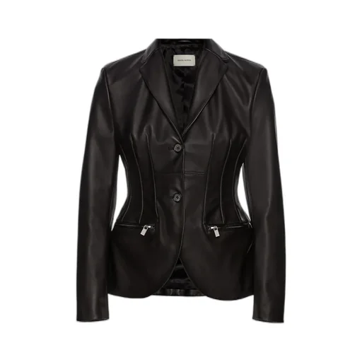 Stitch Waist Leather Blazer