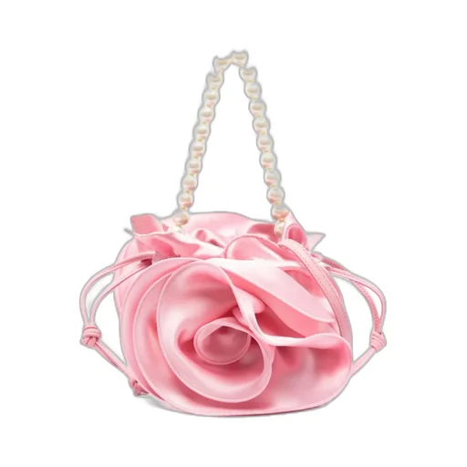 Rose-Appliqué Satin Bucket Bag