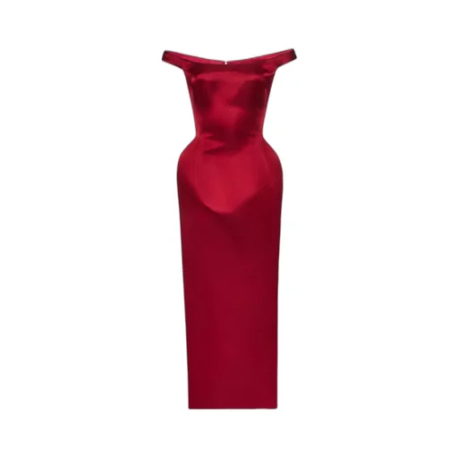 Off-Shoulder Hip Pad Midi Dress