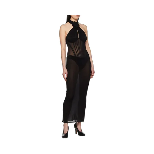Sheer Halter Bustier Midi Dress