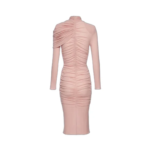 Draped High-Neck Midi Dress