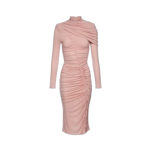 Draped High-Neck Midi Dress