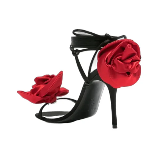 105Mm Floral-Appliqué Satin Sandals