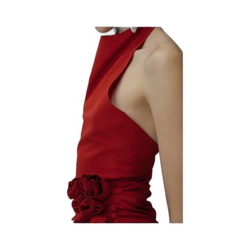 High Neck Floral Applique Midi Dress