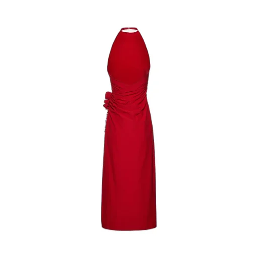 High Neck Floral Applique Midi Dress