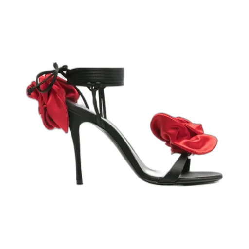 105Mm Floral-Appliqué Satin Sandals