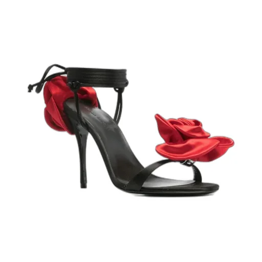 105Mm Floral-Appliqué Satin Sandals