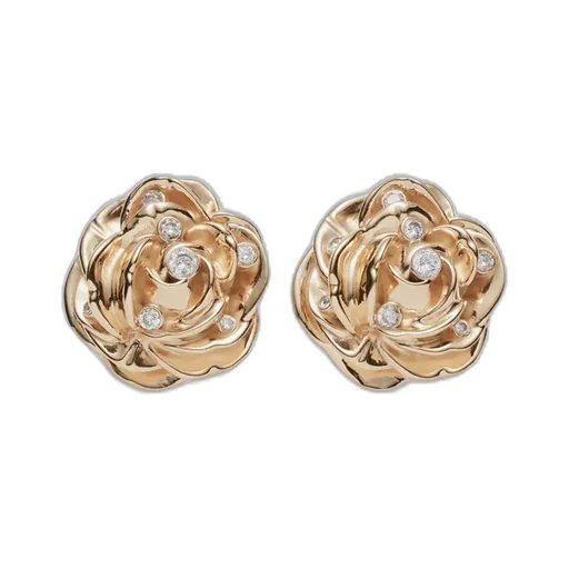 Gold-Plated Rose Earrings With Crystals