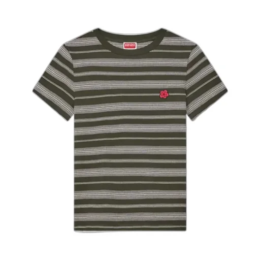 Striped Cotton T-Shirt Boke Flower