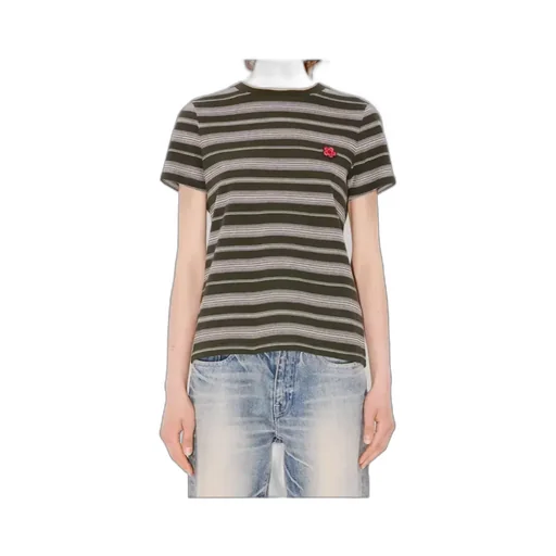 Striped Cotton T-Shirt Boke Flower