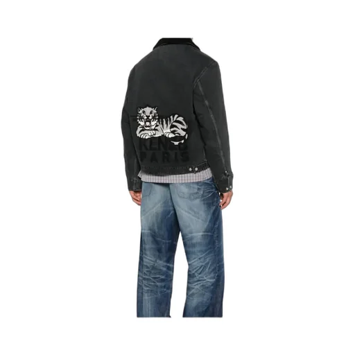 Happy Tiger Embroidered Utility Fleece Jacket In Japanese Denim