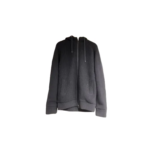 Ribbed-Knit Zipped Hooded Drawstring Jacket