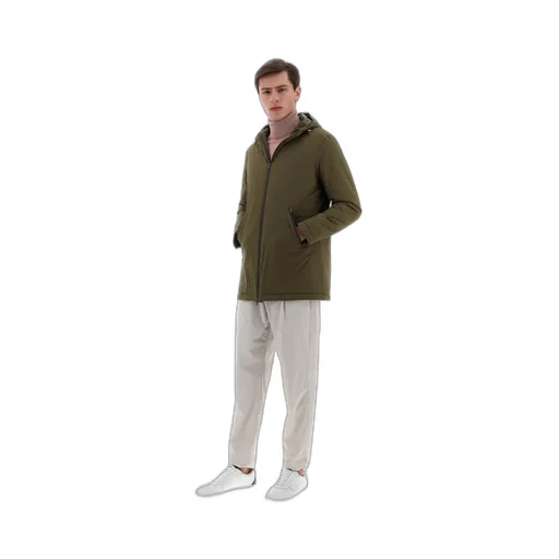 Long Sleeved Zip-Up Hooded Drawstring Raincoat