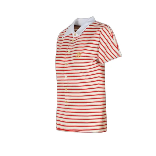 Logo Embroidered Striped Polo Top