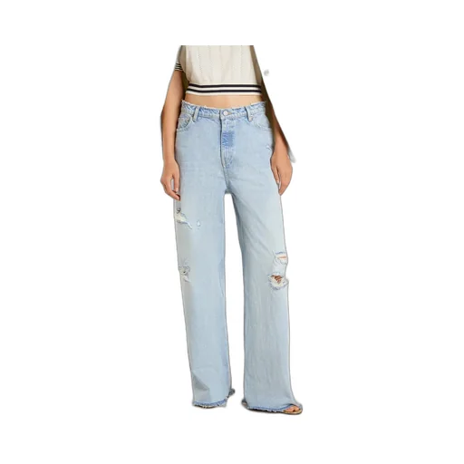 Wide-Leg Distressed Jeans