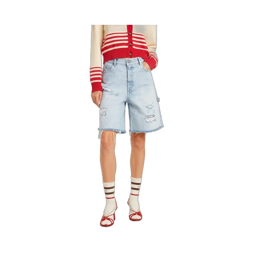 Distressed Denim Bermuda Shorts