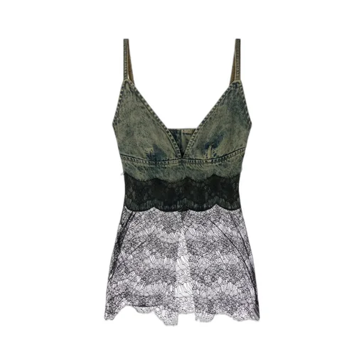 Lace-Trim Denim Top