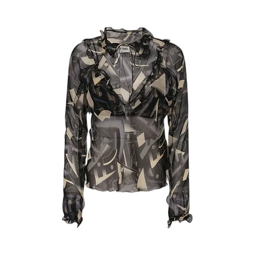 Graphic Printed Semi-Sheer Blouse