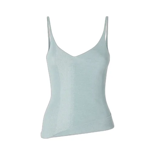 Asymmetric-Hem Ribbed-Knit Top