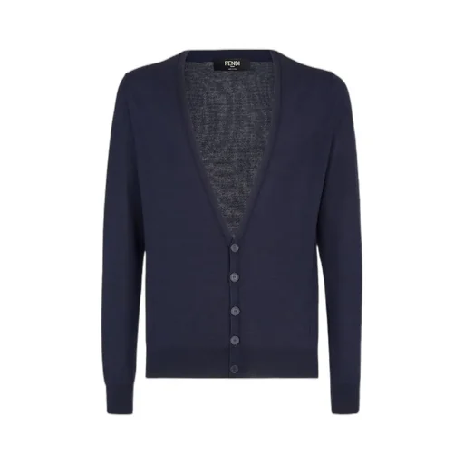 Ff Embossed V-Neck Buttoned Cardigan