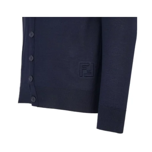 Ff Embossed V-Neck Buttoned Cardigan