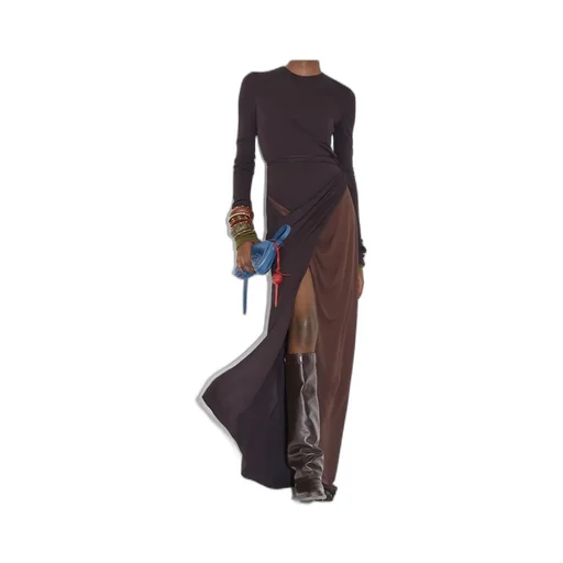 Front-Panel Long Sleeved Maxi Dress