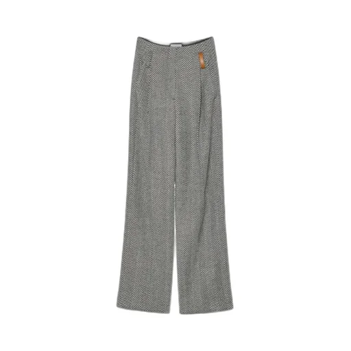 High-Rise Trousers In Wool With Chevron Patterning