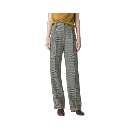 High-Rise Trousers In Wool With Chevron Patterning