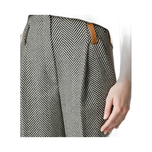 High-Rise Trousers In Wool With Chevron Patterning