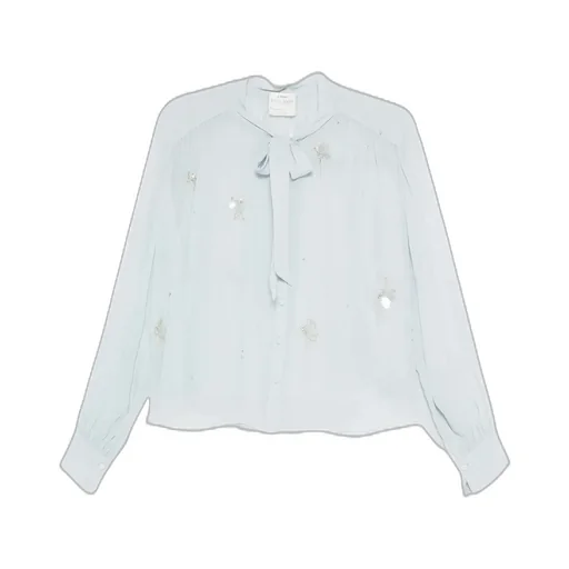 Crystal-Embellished Tie-Neck Shirt