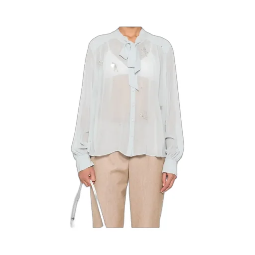 Crystal-Embellished Tie-Neck Shirt