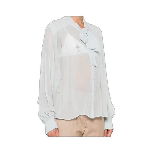 Crystal-Embellished Tie-Neck Shirt