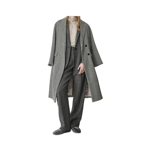 Wool Coat With Chevron Patterning
