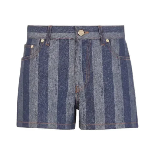 Logo Embroidered Striped Denim Shorts