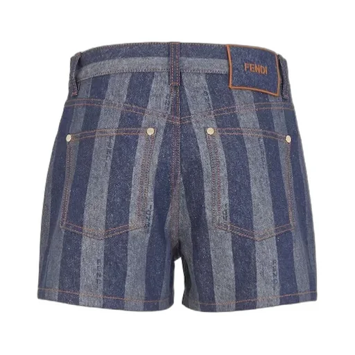 Logo Embroidered Striped Denim Shorts