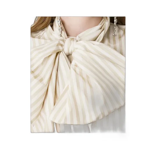 Taffeta Shirt With Striped Pattern And Detachable Bow Detail