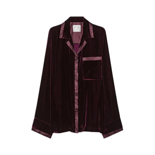 Plain Velvet Shirt With Relaxed Fit And Satin Detailing