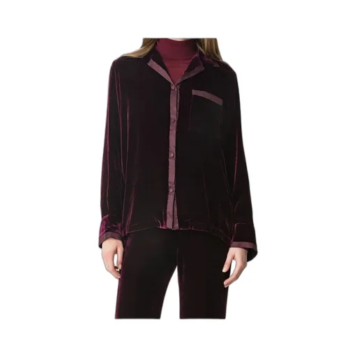 Plain Velvet Shirt With Relaxed Fit And Satin Detailing