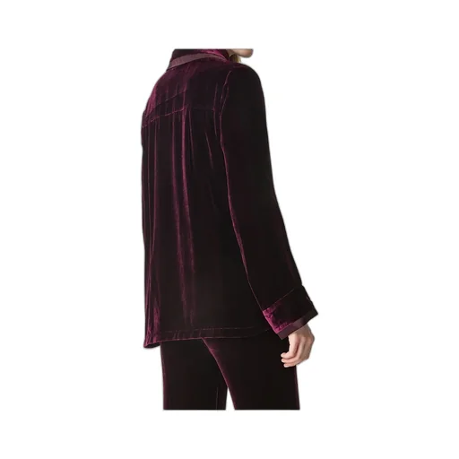 Plain Velvet Shirt With Relaxed Fit And Satin Detailing