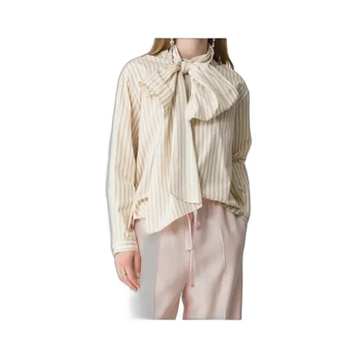Taffeta Shirt With Striped Pattern And Detachable Bow Detail