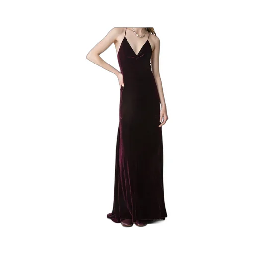 Dress In Plain Viscose-And-Silk Velvet With Spaghetti Straps