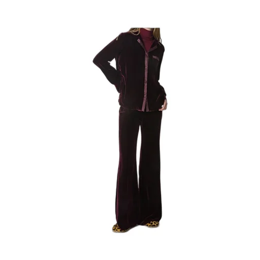 Plain Velvet Shirt With Relaxed Fit And Satin Detailing
