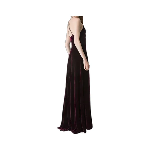 Dress In Plain Viscose-And-Silk Velvet With Spaghetti Straps