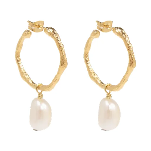 Faux-Pearl Pendant Hoop Earrings