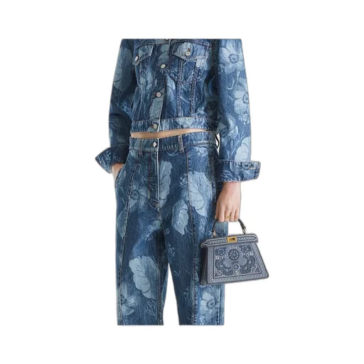 Denim Bag With Coral Bandana Embroidery