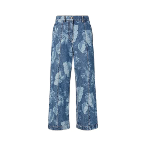 Floral Printed Straight-Leg Long Jeans