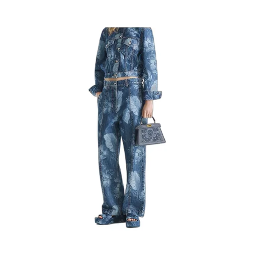 Floral Printed Straight-Leg Long Jeans