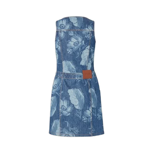 Floral Printed Sleeveless Denim Mini Dress