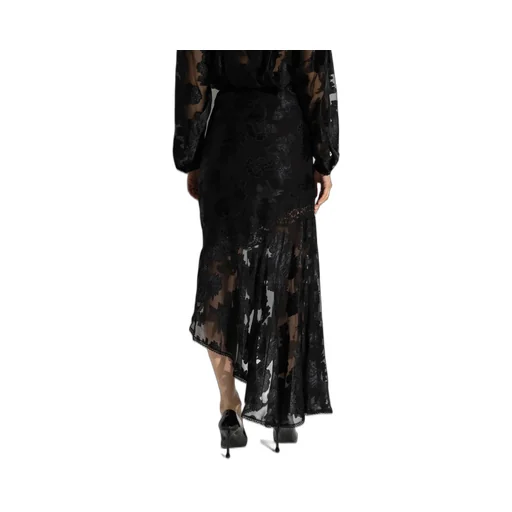 Semi-Sheer Asymmetric Chiffon Maxi Skirt